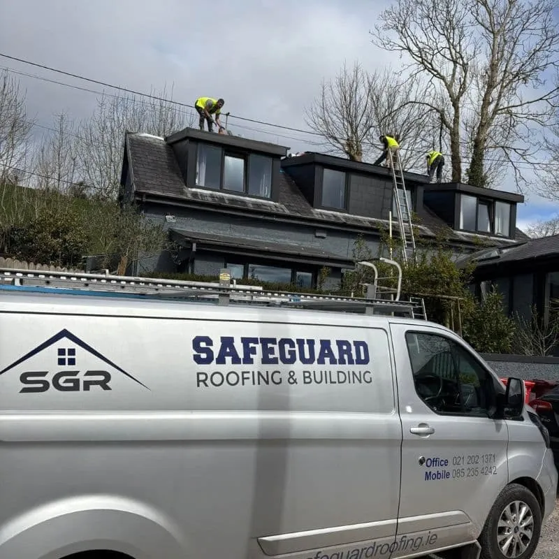 Safeguard Roofing team inspecting three leaking dormer roofs in Cork